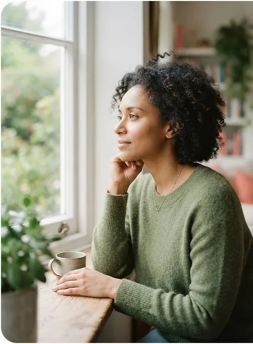 Woman relaxing by a window